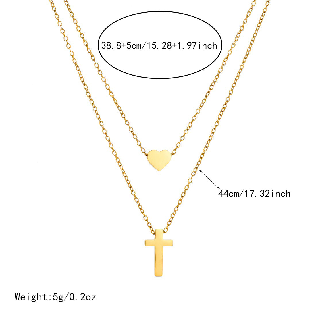 Minimalist Gold Plated Stainless Steel Heart Cross Pendant Necklace for Women