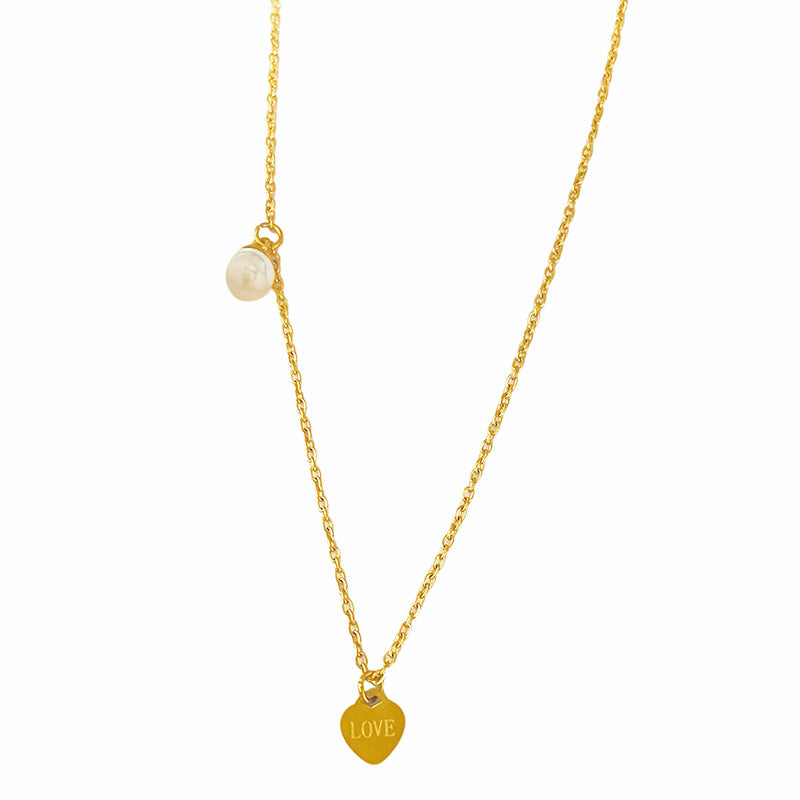 Minimalist Luxury Gold Plated Titanium Steel Heart Pearl Necklace for Unisex