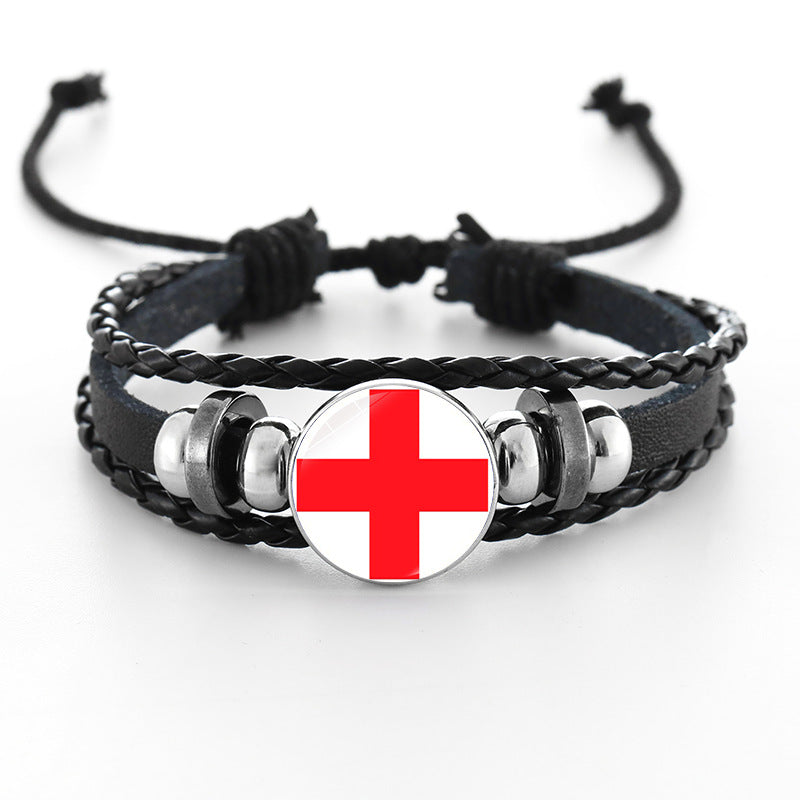 Bracciale in pelle intrecciata fatto a mano unisex stile punk geometrico, nero