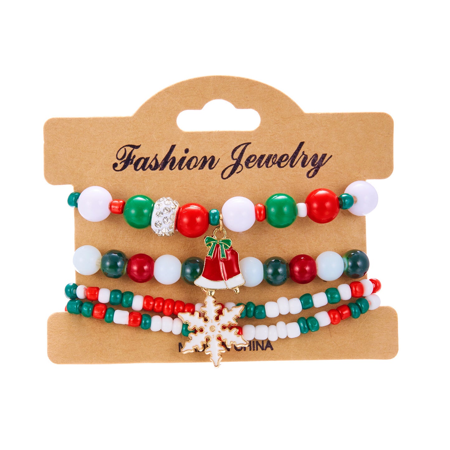 Set di braccialetti acrilici con perline a tema natalizio alla moda con ciondoli di Babbo Natale e pupazzo di neve da donna