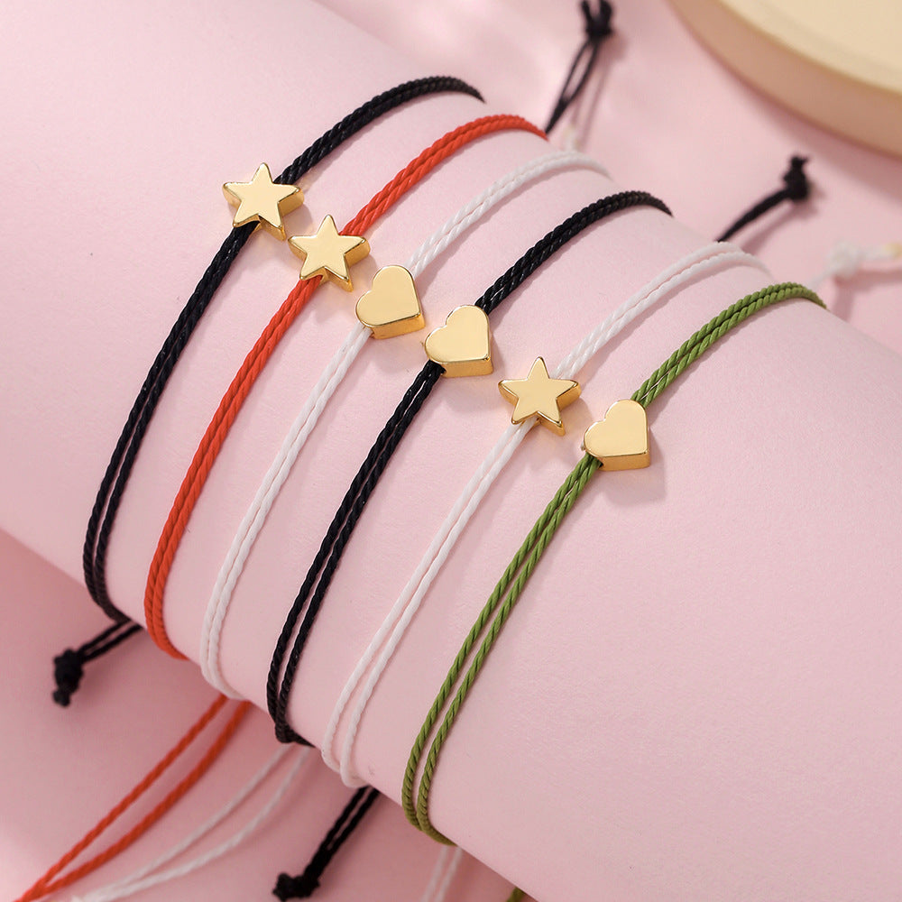 Bohemian Sweet Geometric Star Heart Alloy Bracelet Set Adjustable