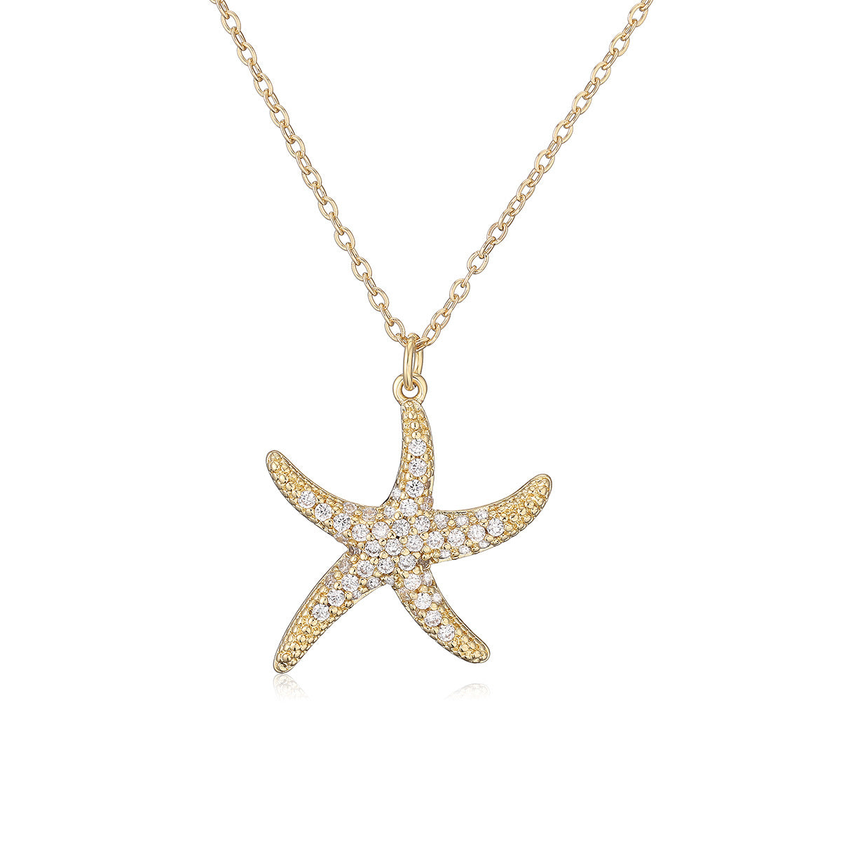 Minimalist Starfish and Seashell Pendant Necklace for Women in Copper with 18K Gold Plating and Zircon Inlay