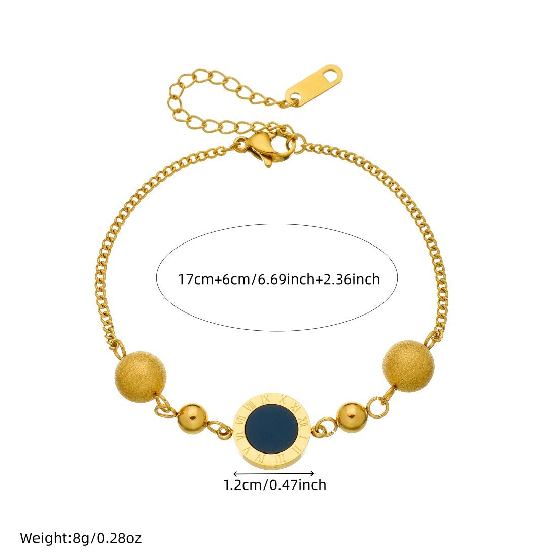 Vintage Gold Plated Stainless Steel Round Geometric Roman Numeral Bracelet for Women