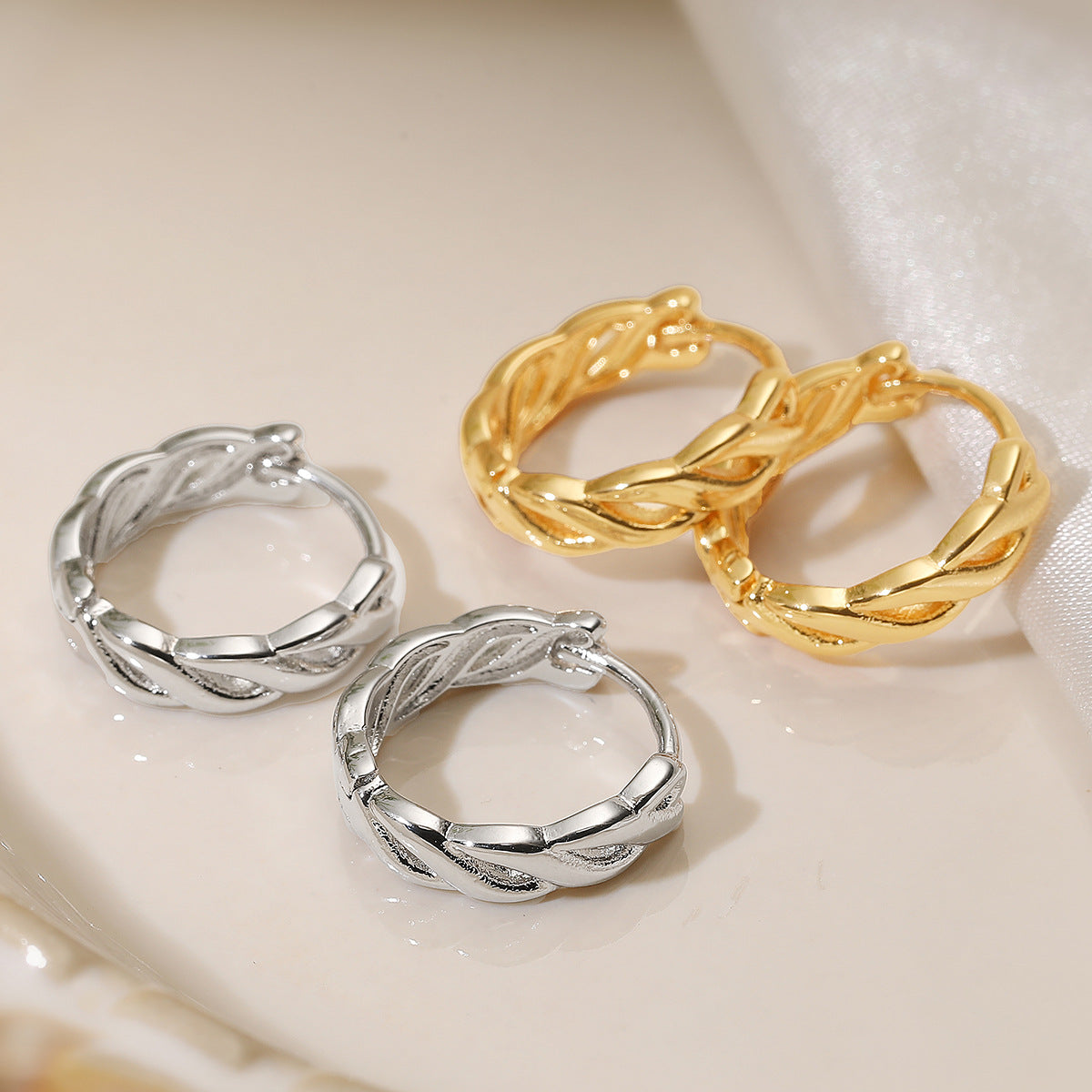Vintage Geometric Hoop Earrings for Women Made of Brass with 18K Gold Plating, Irregular Minimalist Design for Office Wear