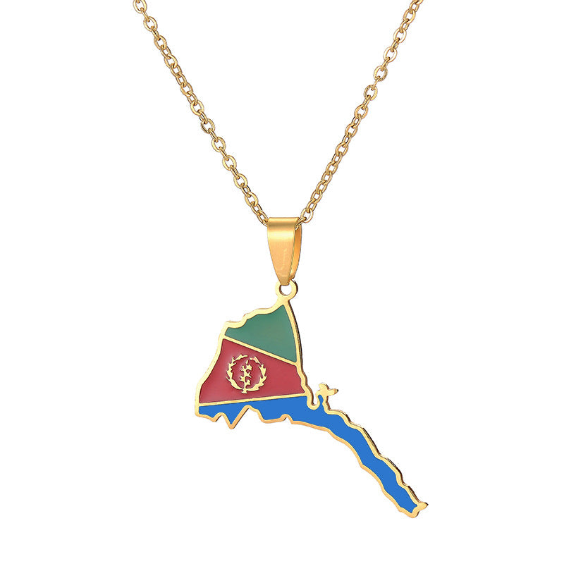 Retro Geometric Pendant Necklace in Stainless Steel with Enamel Finish for Unisex Wear