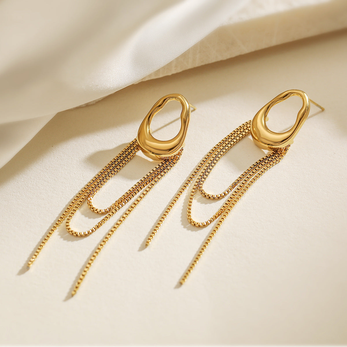 Minimalist 18K Gold Plated Geometric Stainless Steel Tassel Earrings for Women