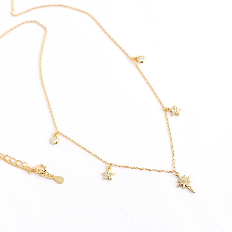 Collar con colgante minimalista de plata de ley S925 en forma de estrella con incrustaciones de diamantes de imitación para mujer