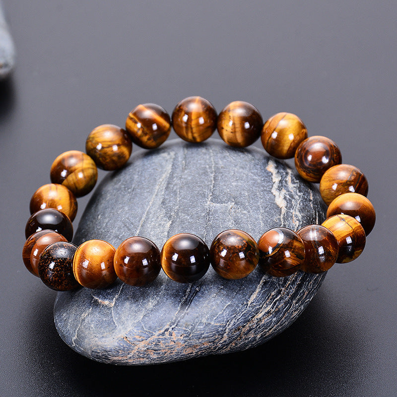 Fashion Elegant Natural Tiger's Eye Round Beaded Bracelet Unisex Geometric Handmade Single Loop Bangle