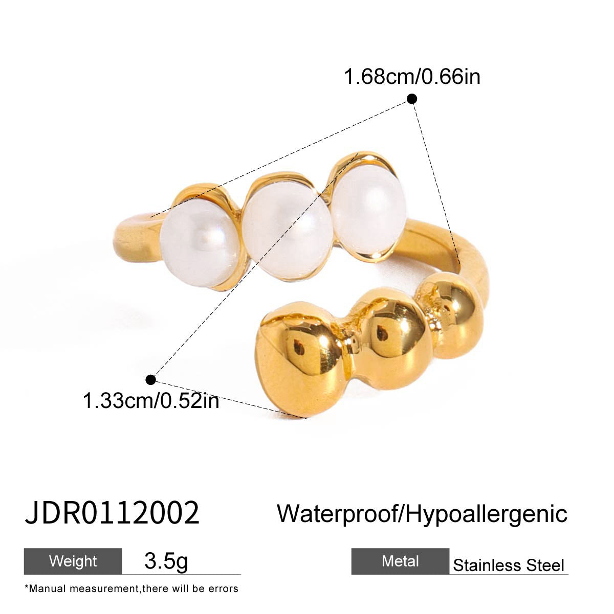 Minimalist Geometric Pearl Inlay Plated Stainless Steel Ring for Women