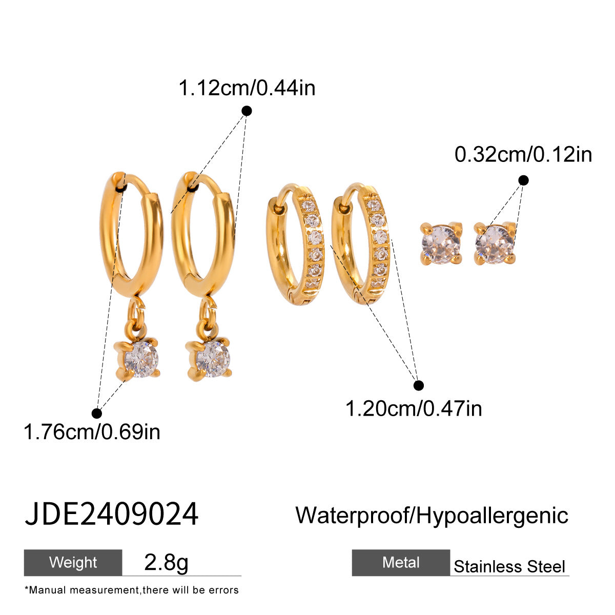 Orecchini a perno geometrici in acciaio inossidabile con dettagli in zircone e perle da donna