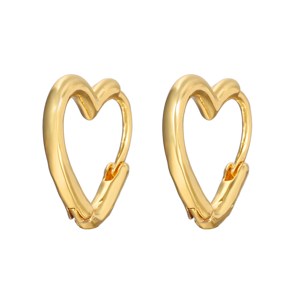 Minimalist Heart-Shaped Copper Earrings with Gold Plating for Women Elegant Lightweight Hoop-Style Ear Clips