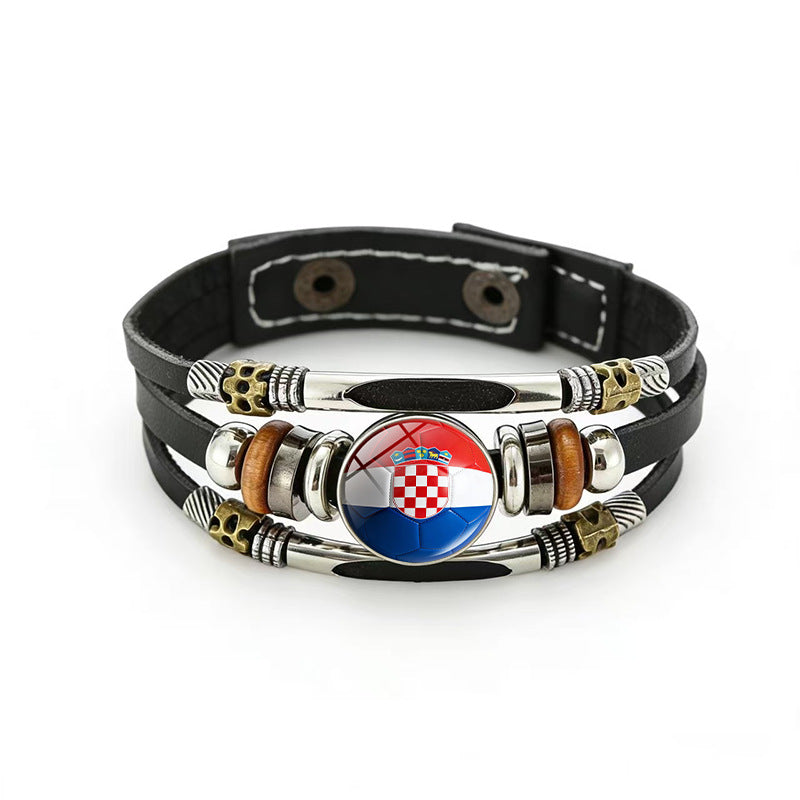 Bracciale unisex vintage in pelle placcata con forme geometriche, multistrato, intrecciato