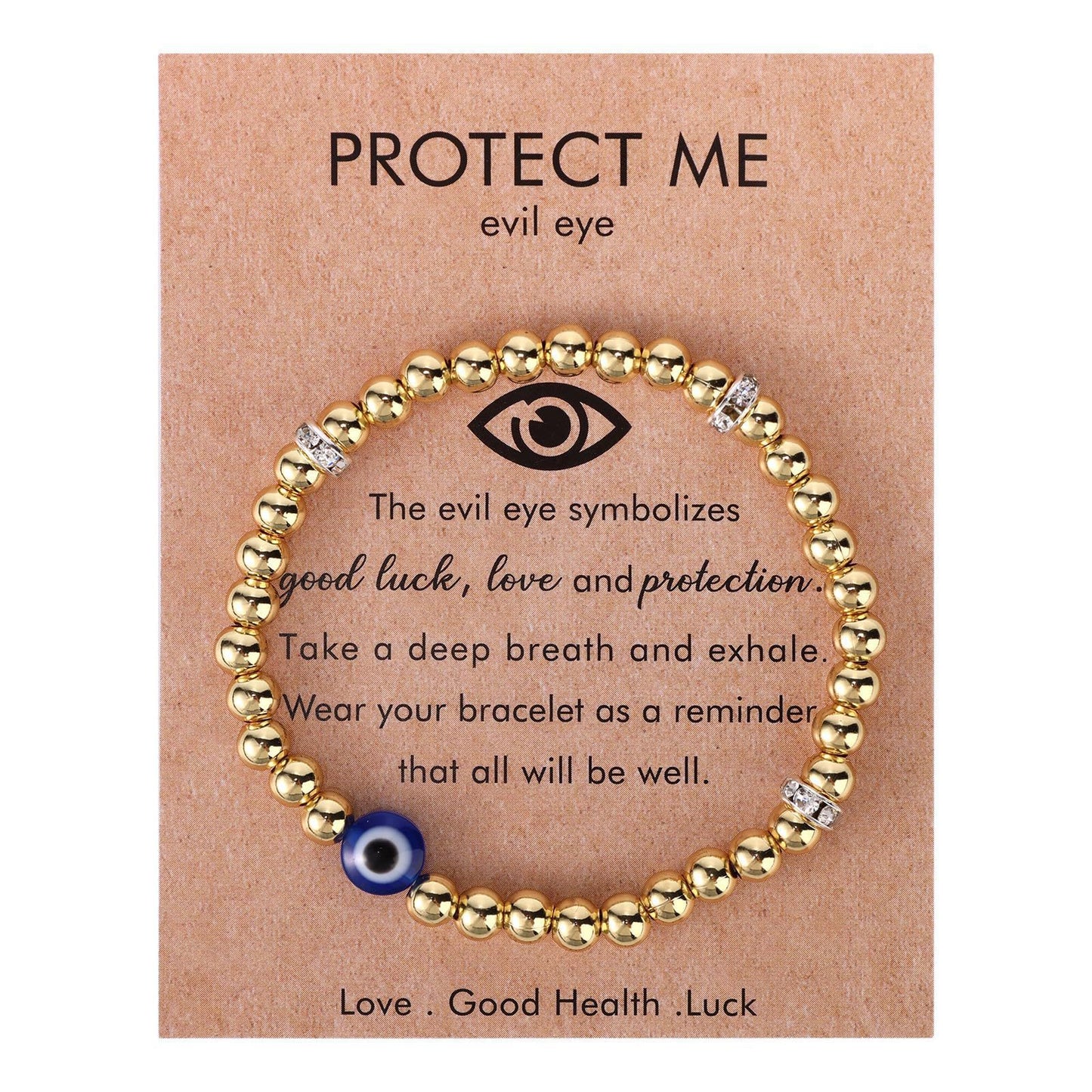 Personalized Evil Eye Stainless Steel Plated Bracelet with Spacer Beads