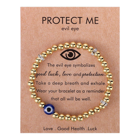 Personalized Evil Eye Stainless Steel Plated Bracelet with Spacer Beads