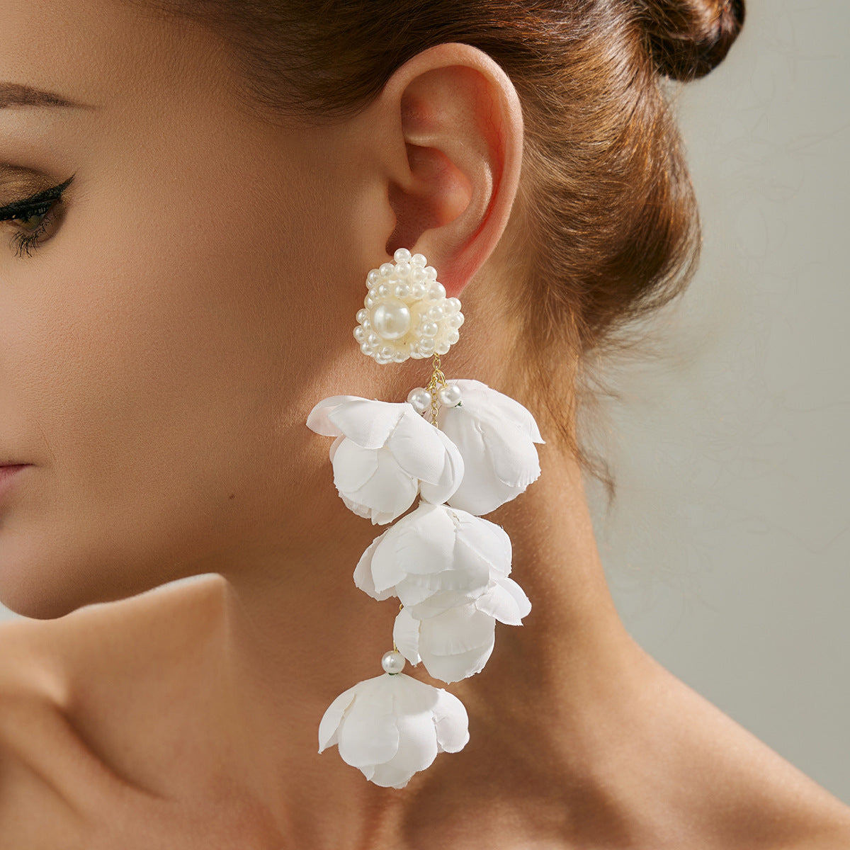 Sweet Floral Pearl Crystal Drop Earrings Steel Post