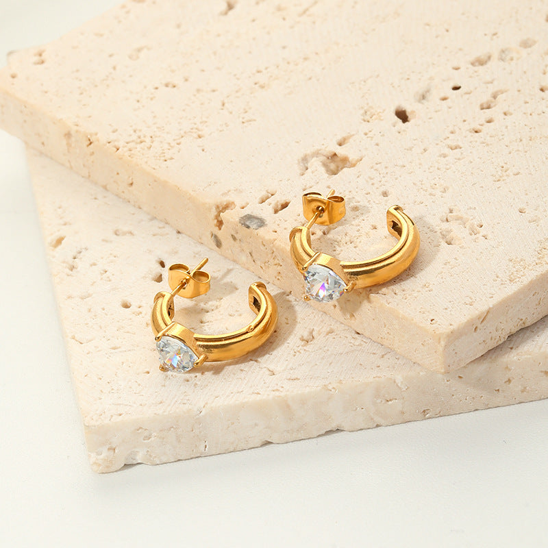 Orecchini da donna geometrici minimalisti in acciaio inossidabile con intarsio in strass e placcatura in oro 18 carati