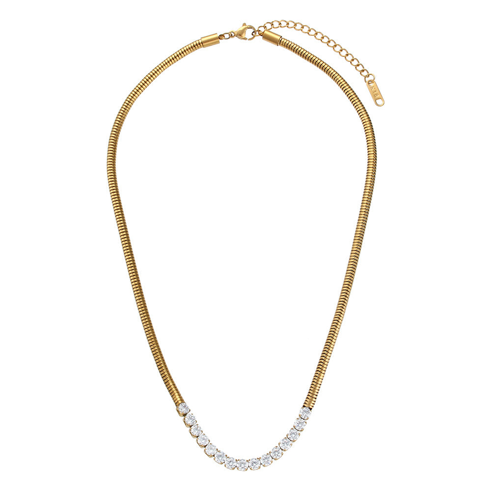Collana con Pendente Geometrico alla Moda da Donna Acciaio Inossidabile Placcato Oro 18K con Zirconi Micro-Incastonati
