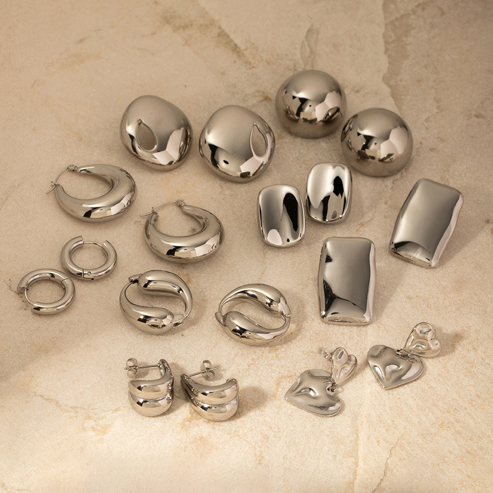 Minimalist Geometric Stainless Steel Hoop Earrings for Women with Polished Finish