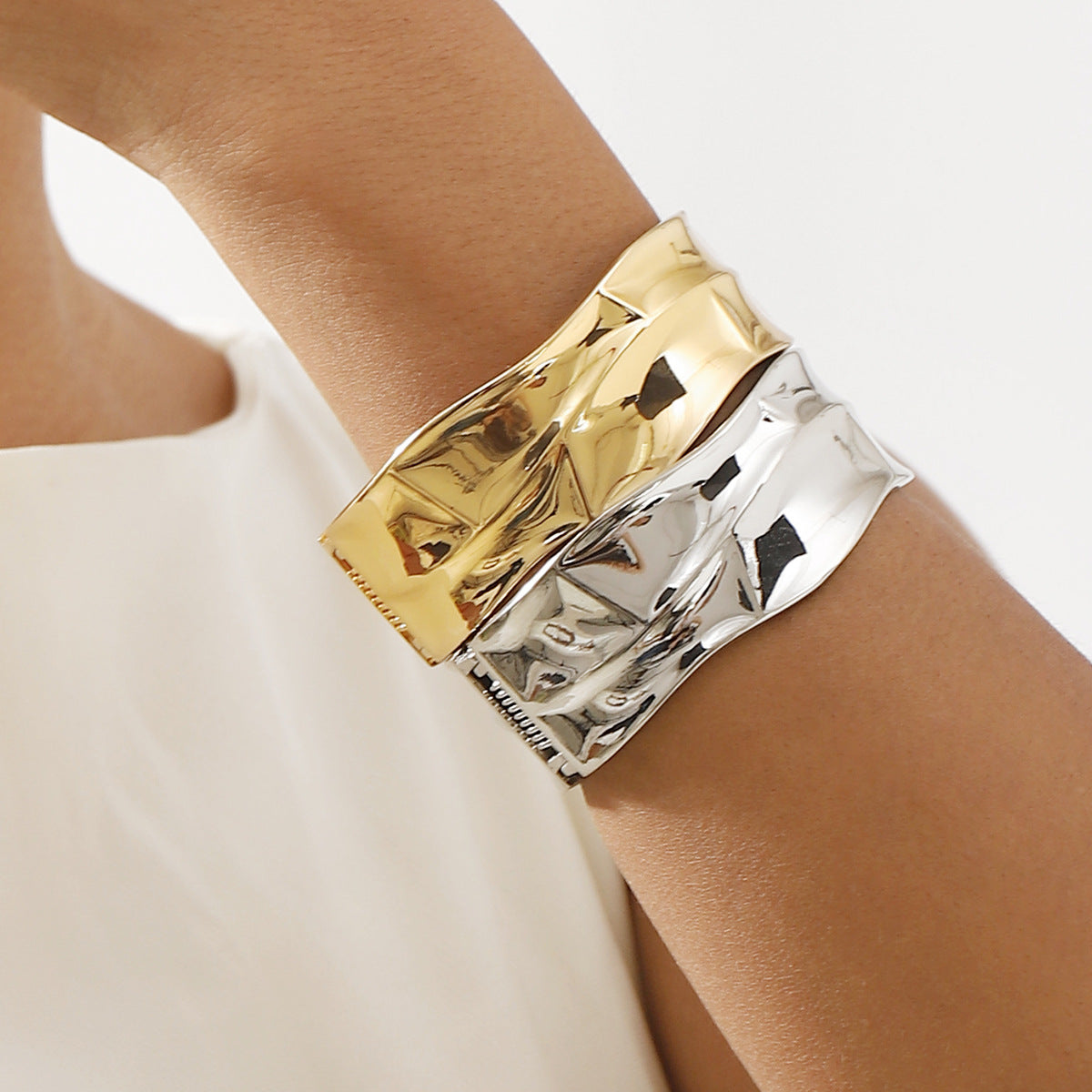 Geometric Wide Cuff Bracelet in Alloy with Plated Finish for Women, Fashionable and Stylish Design
