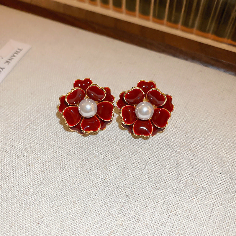 Vintage Floral Earrings with Enamel Finish in Alloy with Stainless Steel Posts for Women