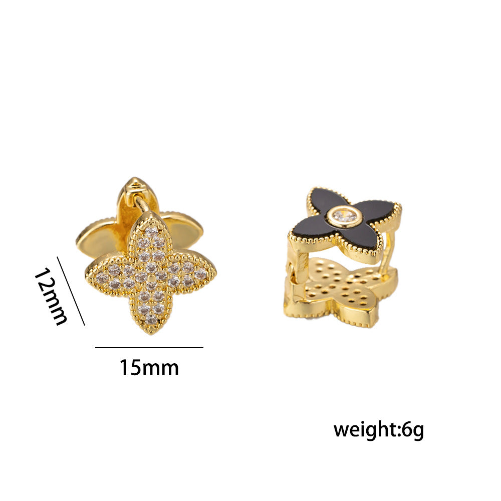 Orecchini a cerchio da donna in rame placcato oro 18K, geometrici, a forma di quadrifoglio irregolare, alla moda