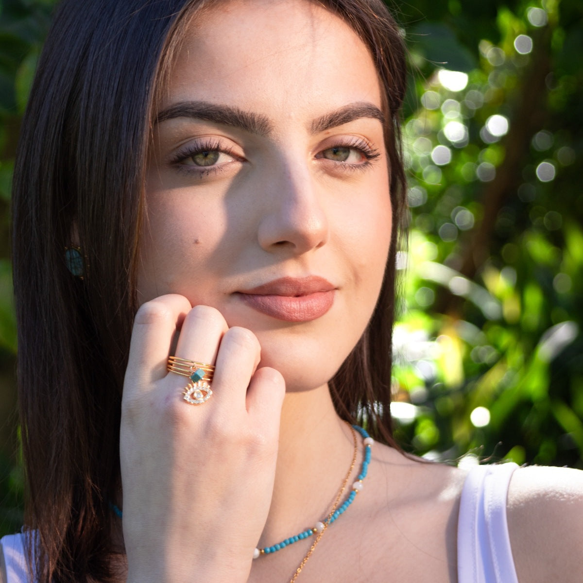 Anillo Colgante Minimalista de Acero Inoxidable con Acabado Bañado, Piedra Natural y Circonitas en Forma de Corazón para Mujer