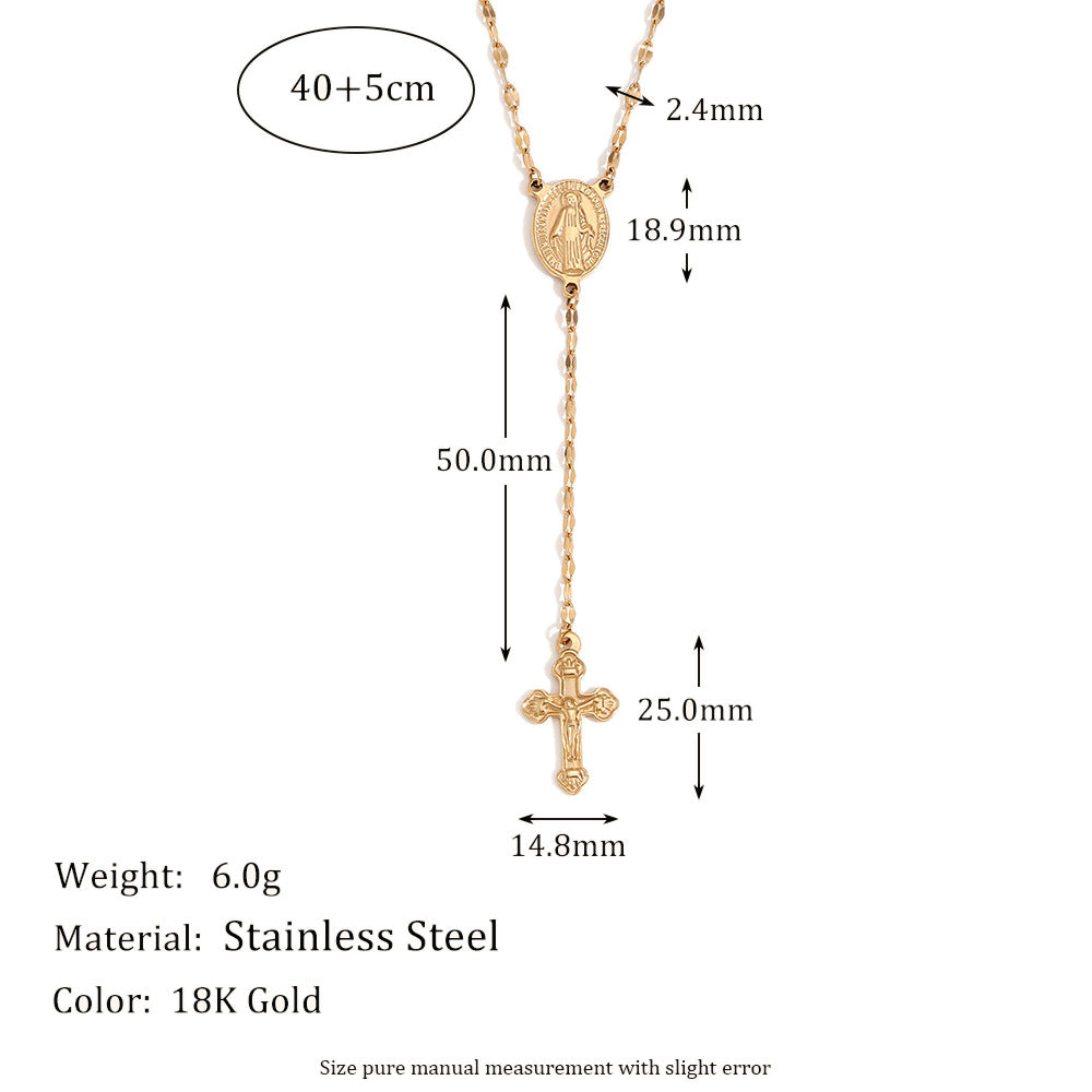 Vintage Elegant 18K Gold Plated Stainless Steel Cross and Lips Pendant Necklace for Women
