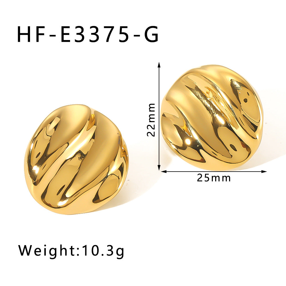 Ins Style Wavy Textured Round Titanium Steel Earrings with Gold Plating for Women