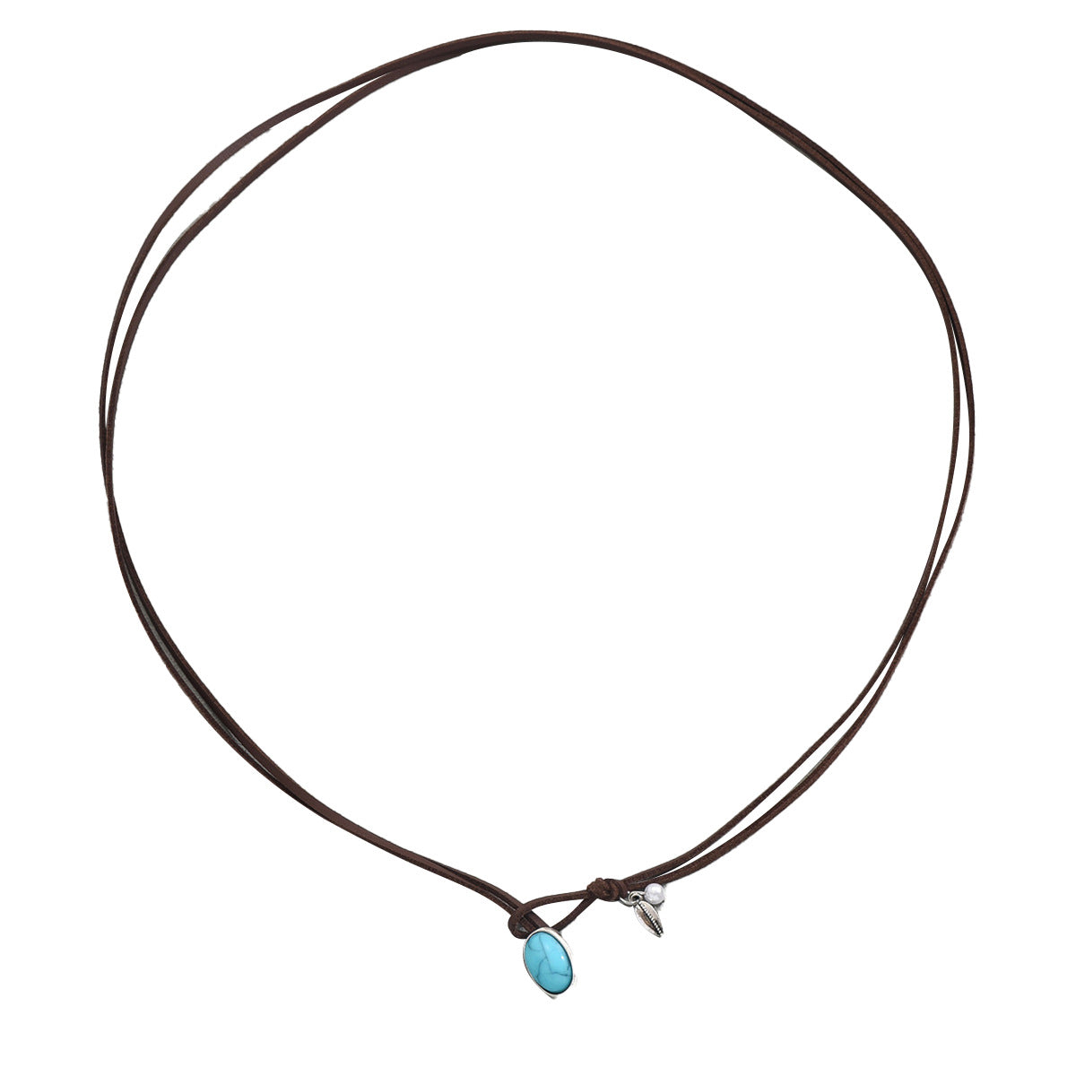 Collana pendente geometrica vintage da donna con intarsi in turchese su catena di cuoio a doppio strato in lega di zinco