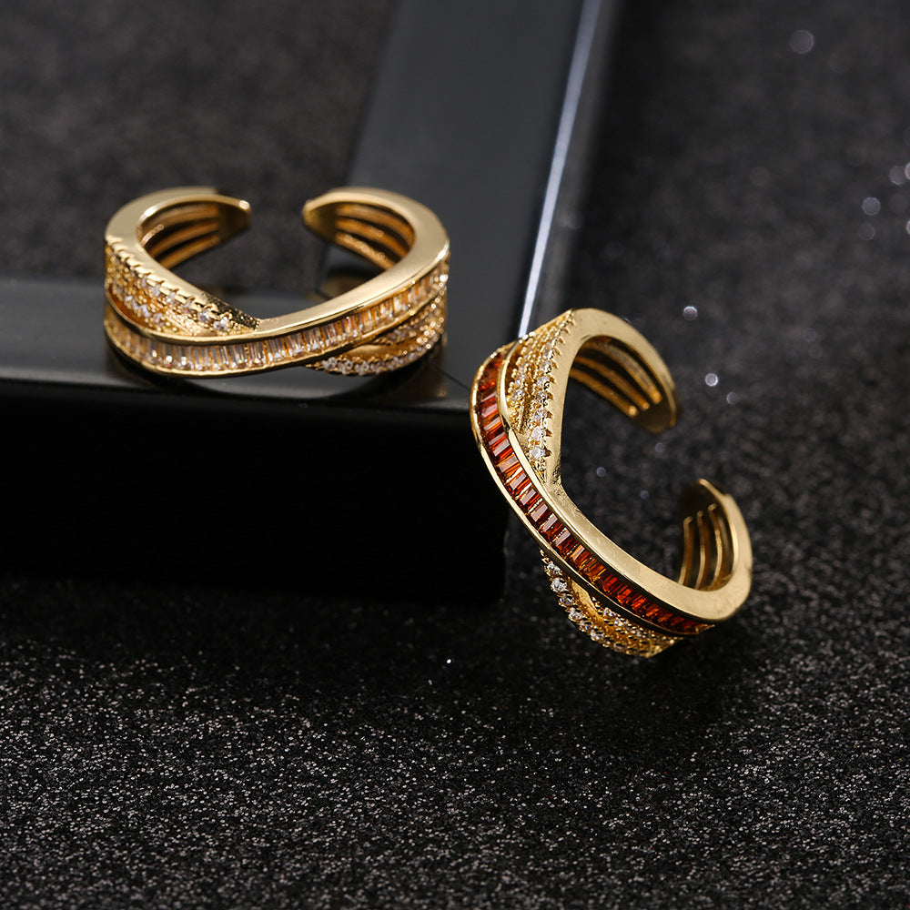 Anello Minimalista Geometrico in Rame da Donna con Zirconi Cubici Colorati Micro-Pavé