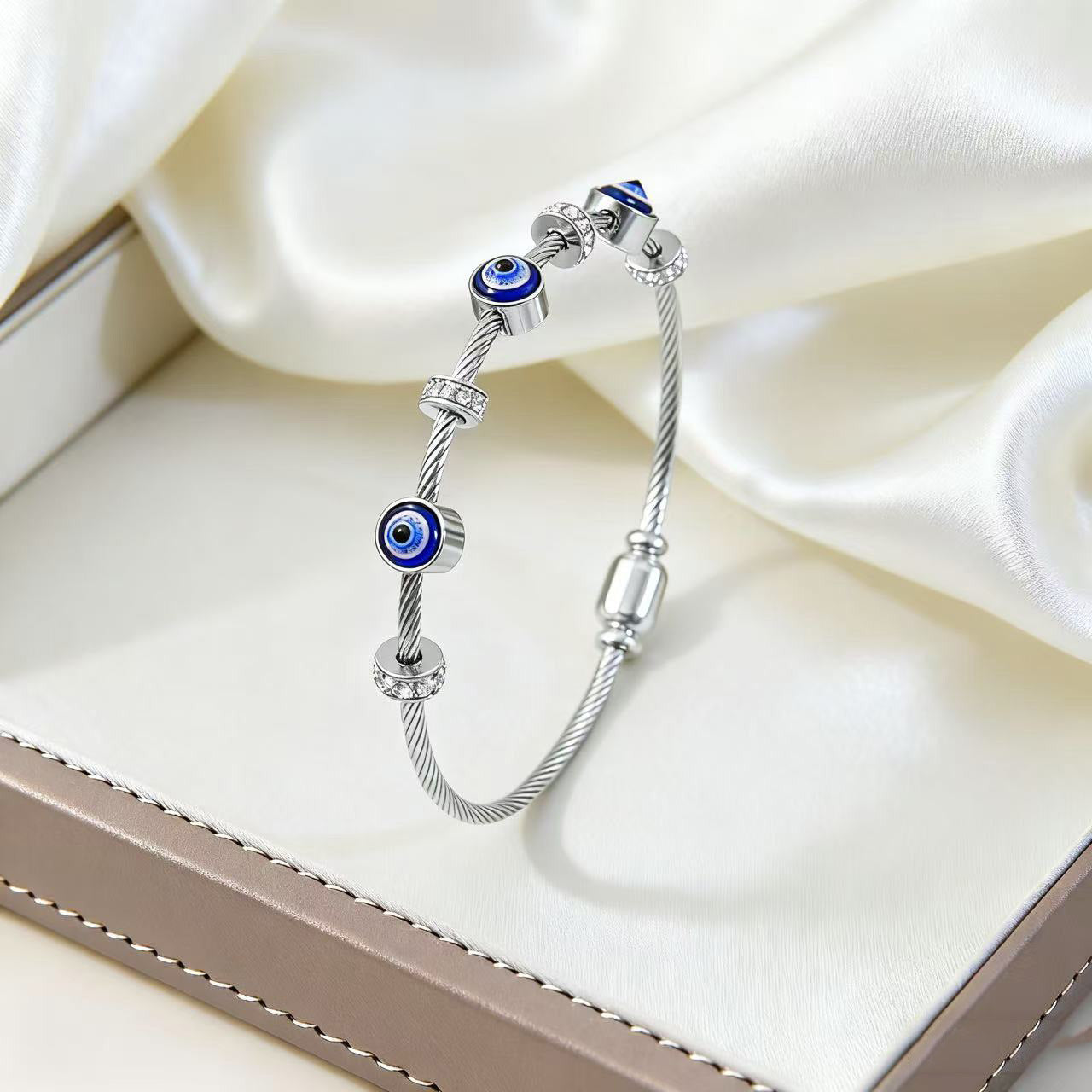 Vintage 18K Gold Plated Titanium Steel Drip Oil Evil Eye Bracelet with Rhinestones