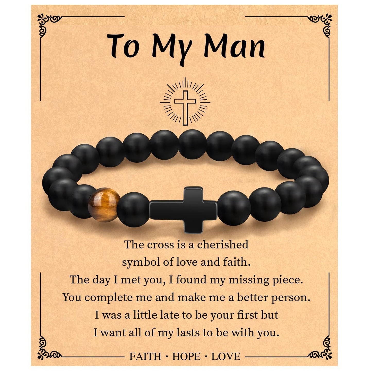 Minimalist Matte Cross Bracelet with Tiger's Eye and Obsidian Pendant Unisex Jewelry