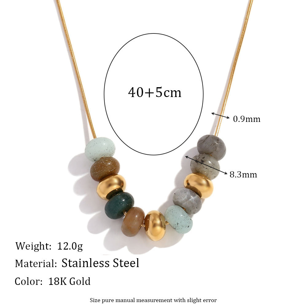 Fashionable Geometric Stainless Steel Plated 18K Gold Necklace for Women with Natural Stone Beads and Snake Chain