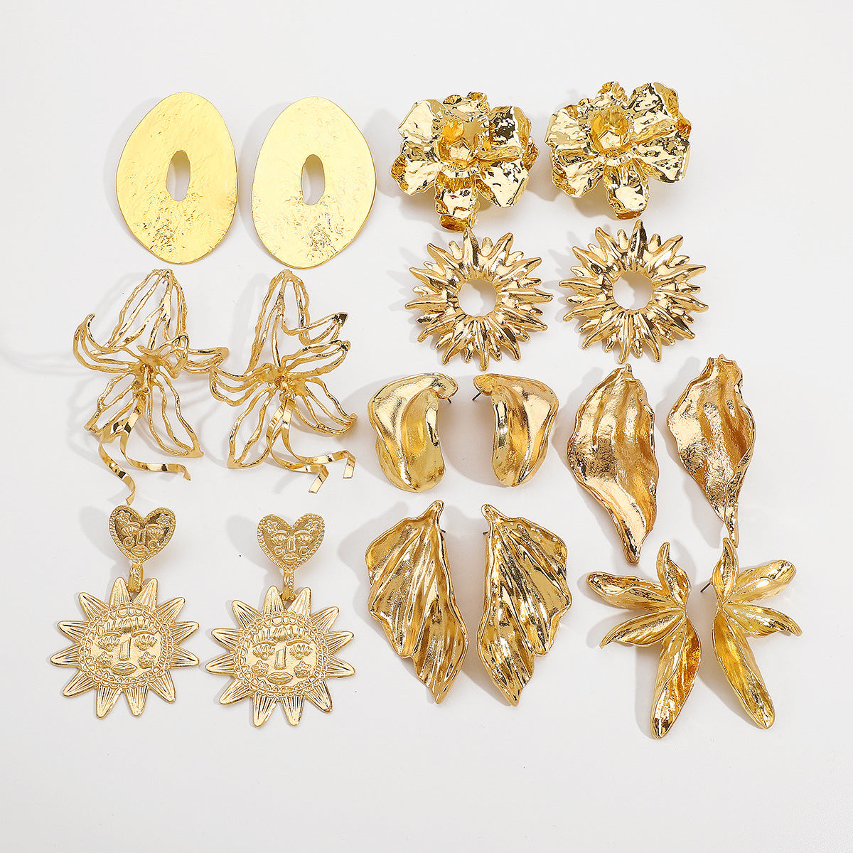 Pendientes de aro de metal geométricos para mujer con acabado galvanizado y diseño brillante irregular