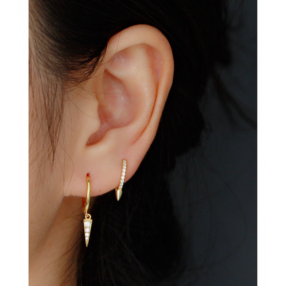 Minimalist 925 Sterling Silver Teardrop Triangle Inlaid Rhinestone Earrings