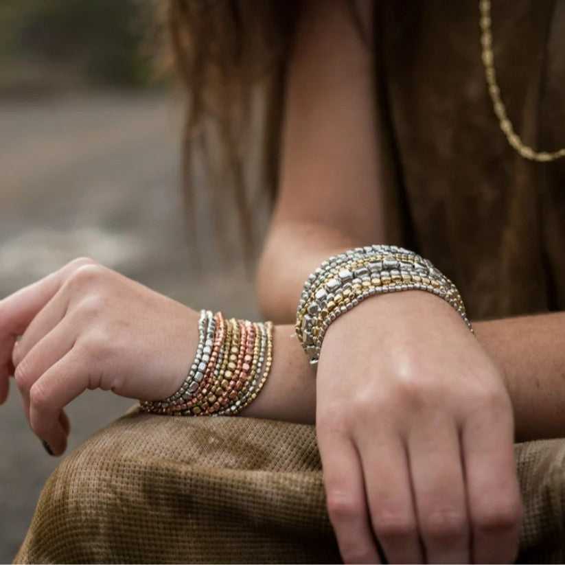 Bohemian Geometric Round Resin Beaded Stretch Bracelet Set for Women