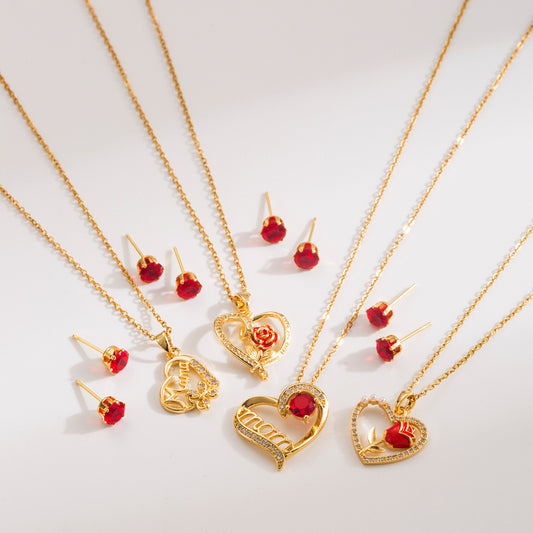 Minimalist Heart-Shaped Copper Pendant Necklace with Zircon Inlay for Women