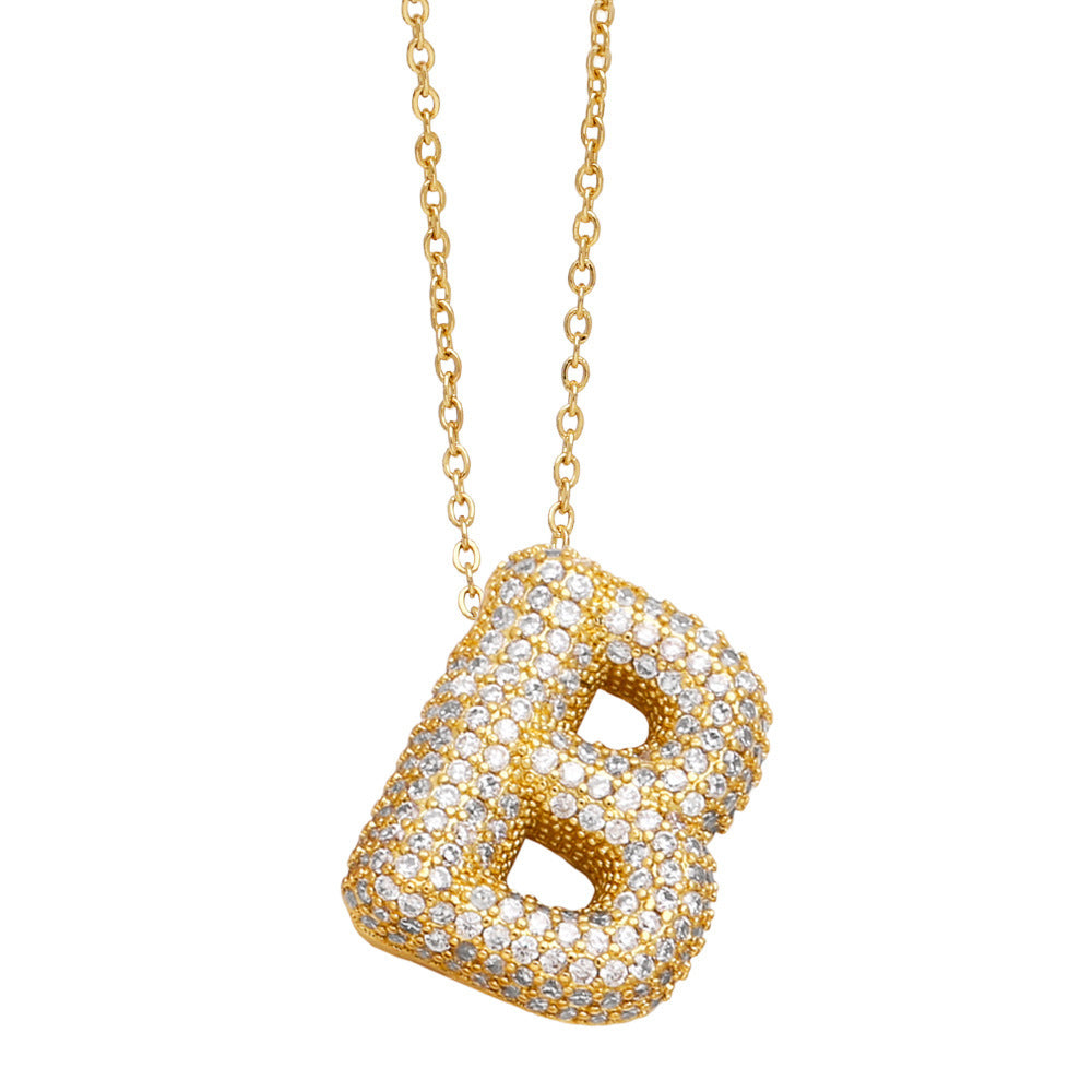Minimalist Letter Brass Cubic Zirconia Plated Necklace Cable Chain Unisex