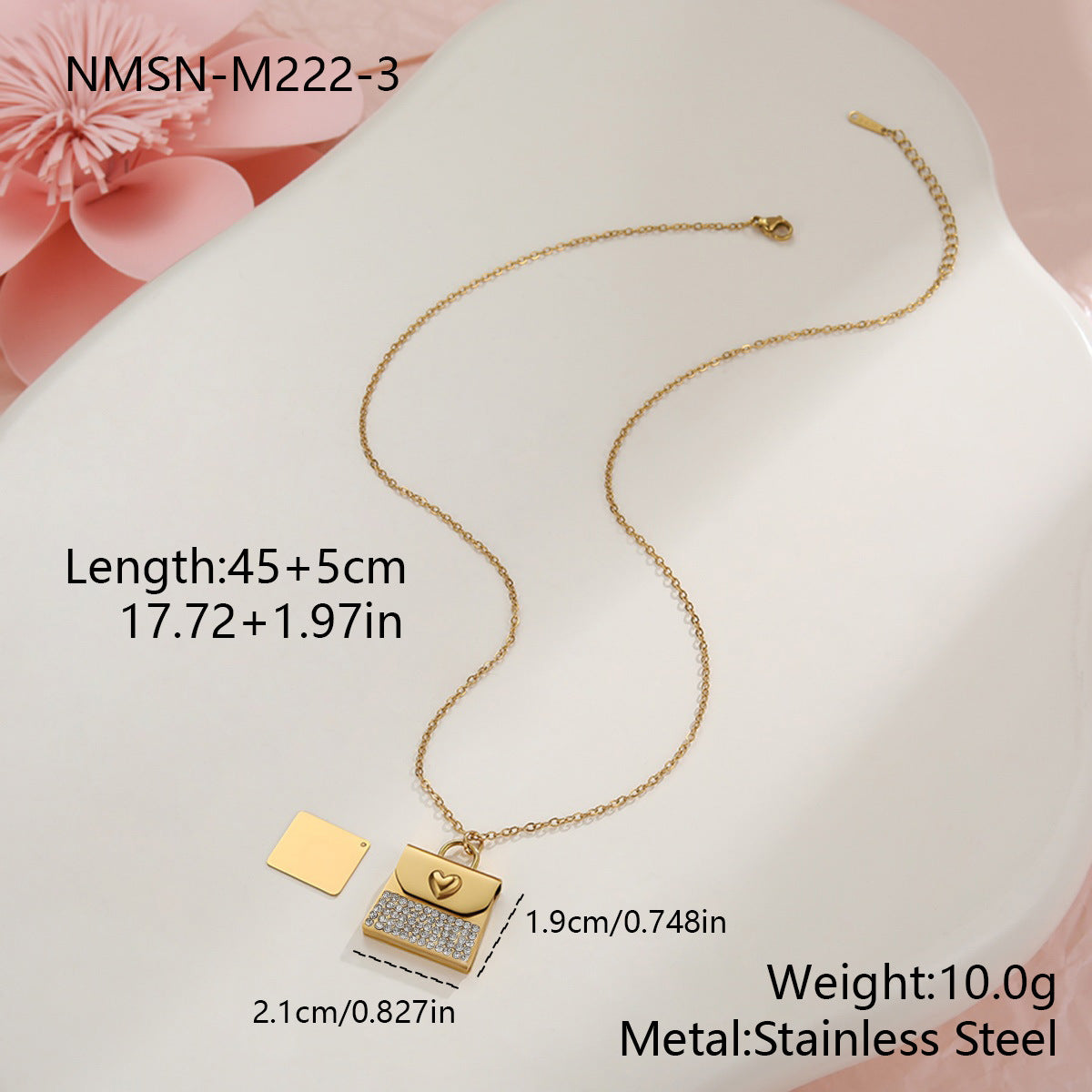 Elegante collana da donna in acciaio inossidabile placcato oro 18 carati con ciondolo a forma di busta a cuore fai da te