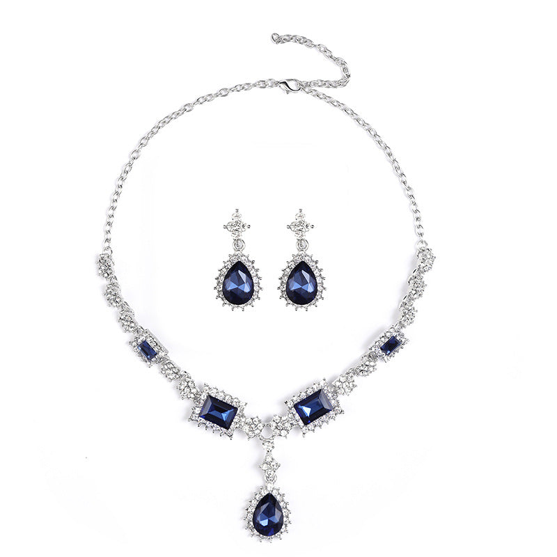 Fashion Minimalist Square and Plum Blossom Shape Electroplated Alloy Necklace and Earrings Set for Women with Irregular Block Pattern and Standard Chain