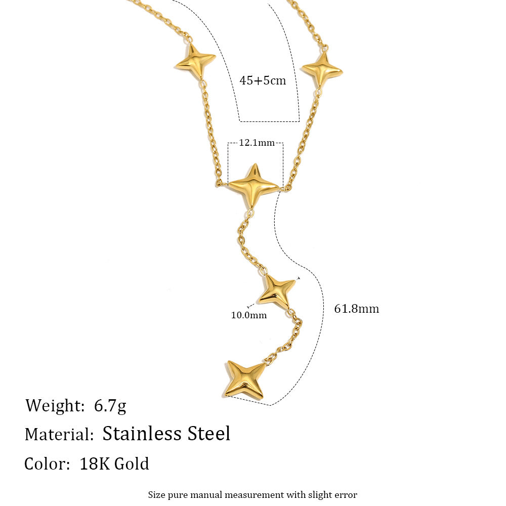 Minimalist Geometric Four-Pointed Star Pendant Necklace with Stainless Steel Chain and 18K Gold Plating for Women