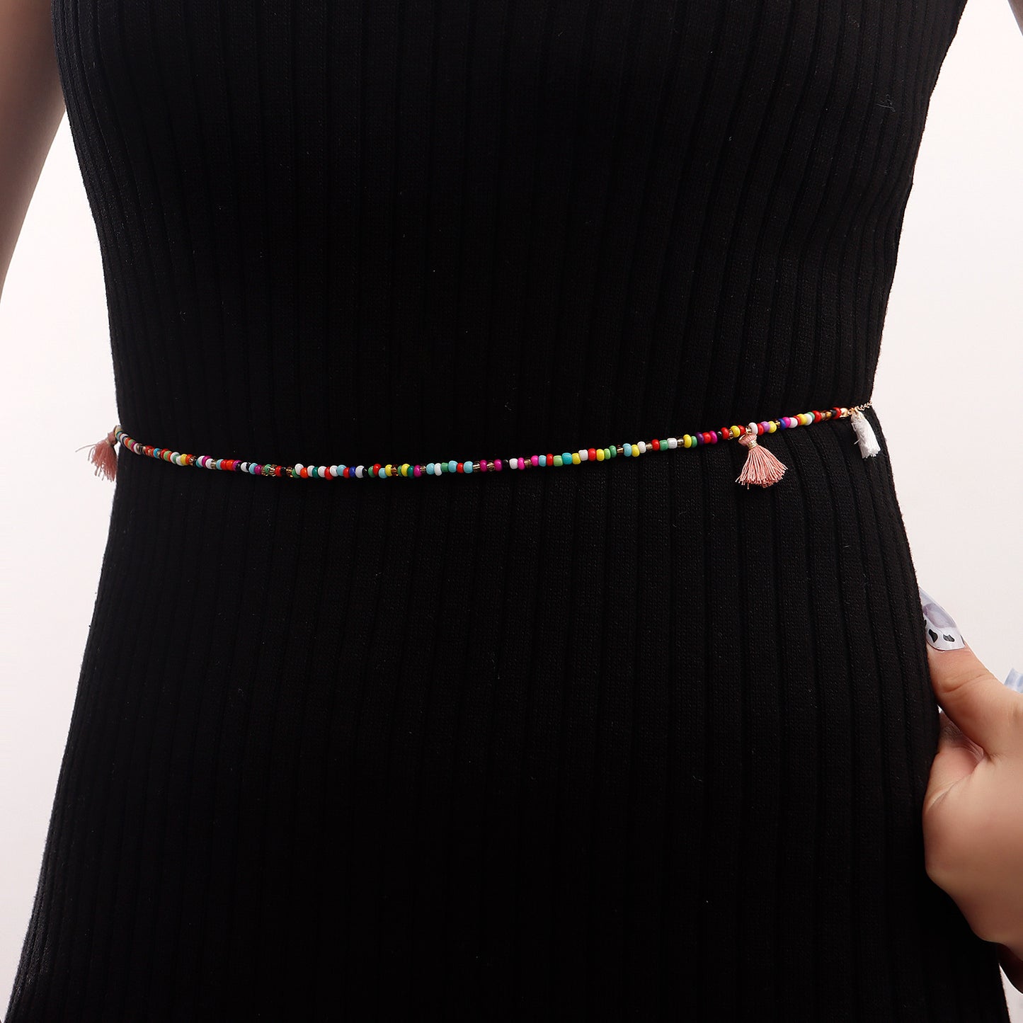 Minimalist Tassel Waist Chain for Women with 3mm Metal Beads and Adjustable Length