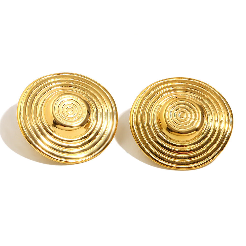 Minimalist Geometric Stainless Steel 18K Gold Plated Circle Stud Earrings for Women