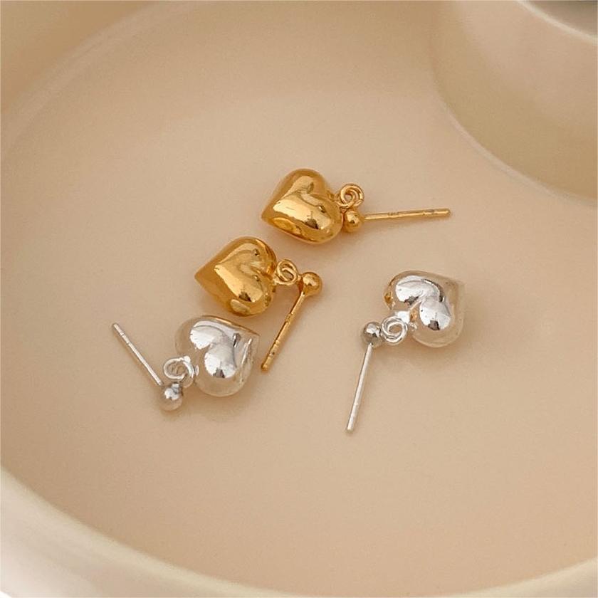 Pendientes de plata de ley 925 minimalistas con forma de corazón, diseño de cuentas redondas y baño de rodio
