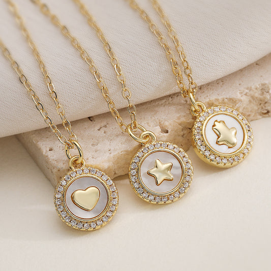 Minimalist Luxury Gold Plated Brass Heart Star Hand Geometric Pendant Necklace with Cubic Zirconia