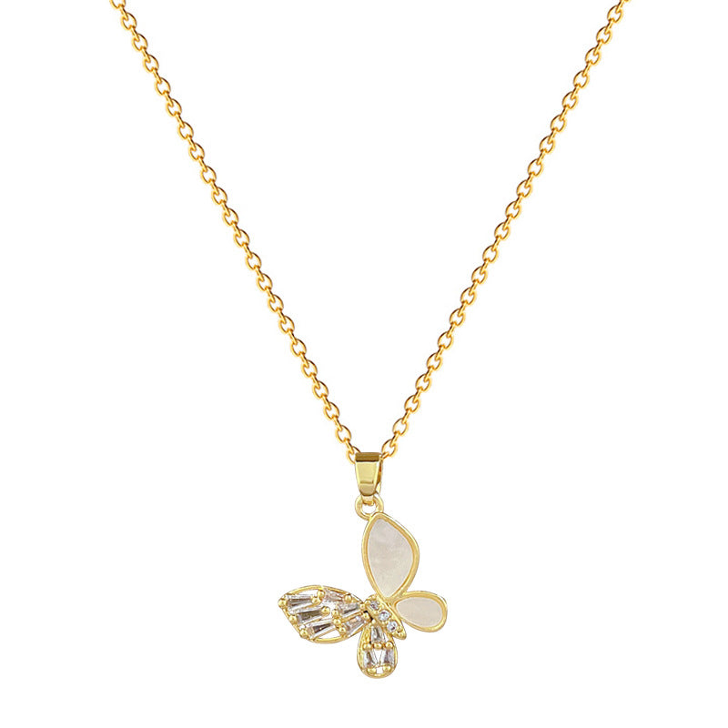 Sweet Minimalist Butterfly Rhinestone Plated Titanium Steel Necklace for Unisex
