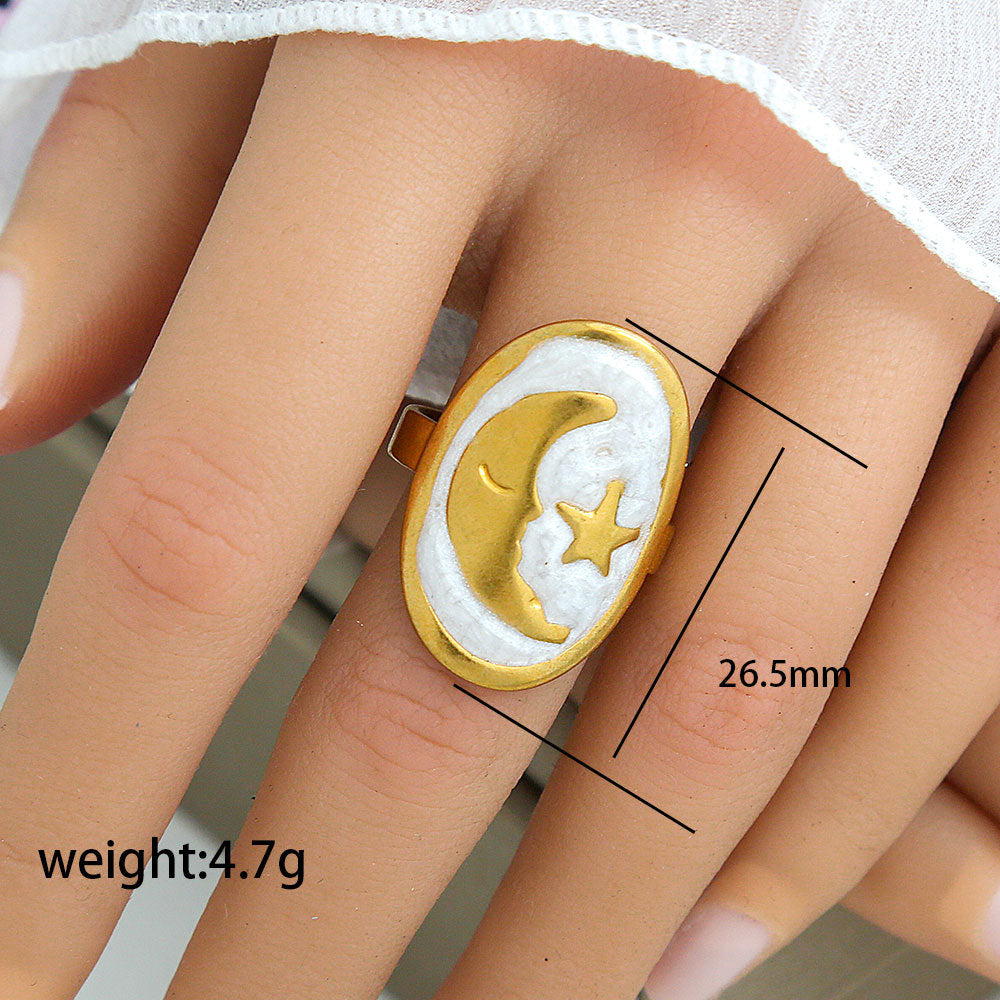 Anello vintage geometrico rotondo in acciaio al titanio con intarsio in smalto e placcatura in oro per donna