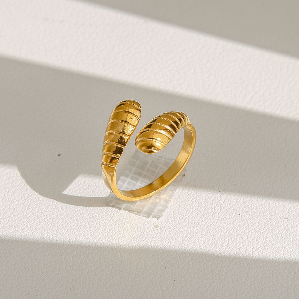 Anello di tendenza da donna in acciaio inossidabile geometrico placcato oro con perle e fiori stile Instagram