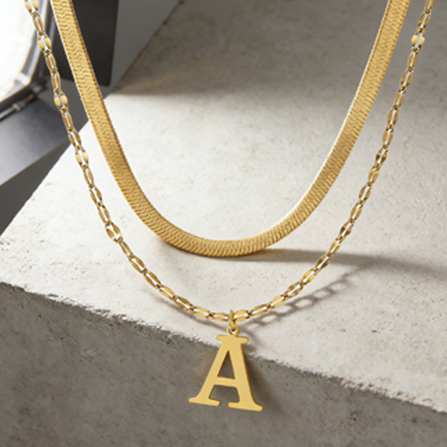 Elegant 18K Gold Plated Letter Stainless Steel Double Layer Necklace for Women