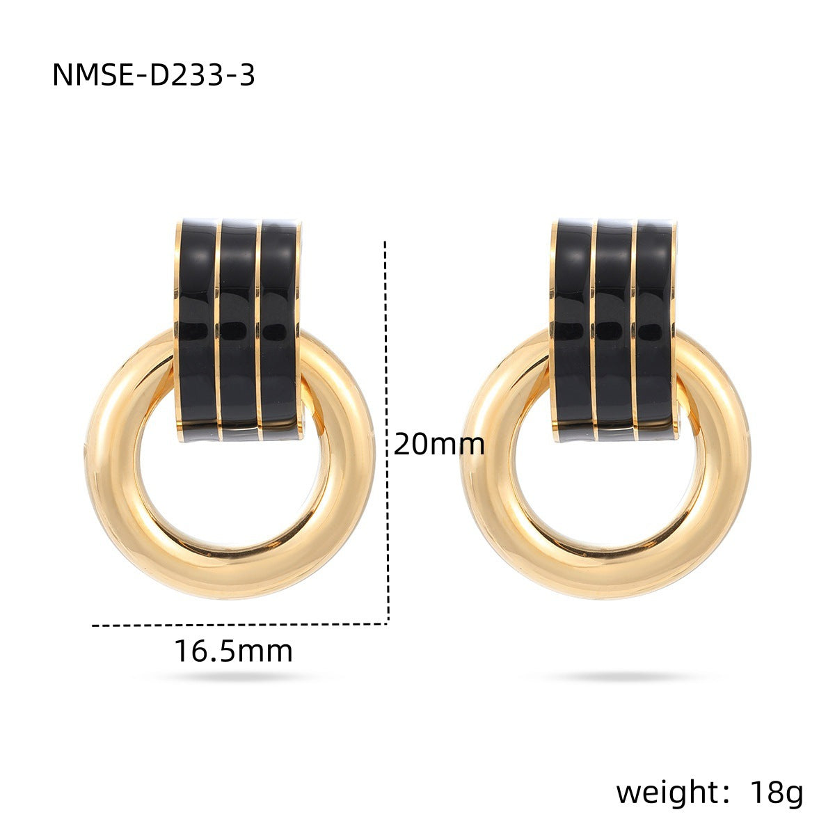 Pendientes minimalistas de acero de titanio geométricos con detalle de raya de esmalte para mujer